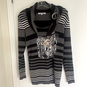 Marie Claire, long sleeved cotton striped print sweater,  size Medium
